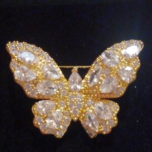 Gold Diamond Studded Butterfly Brooch